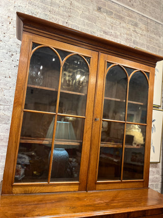 Antique Wood Secretary with Hand Blown Glass Panels