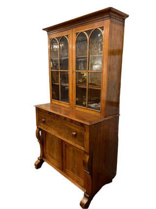 Antique Wood Secretary with Hand Blown Glass Panels