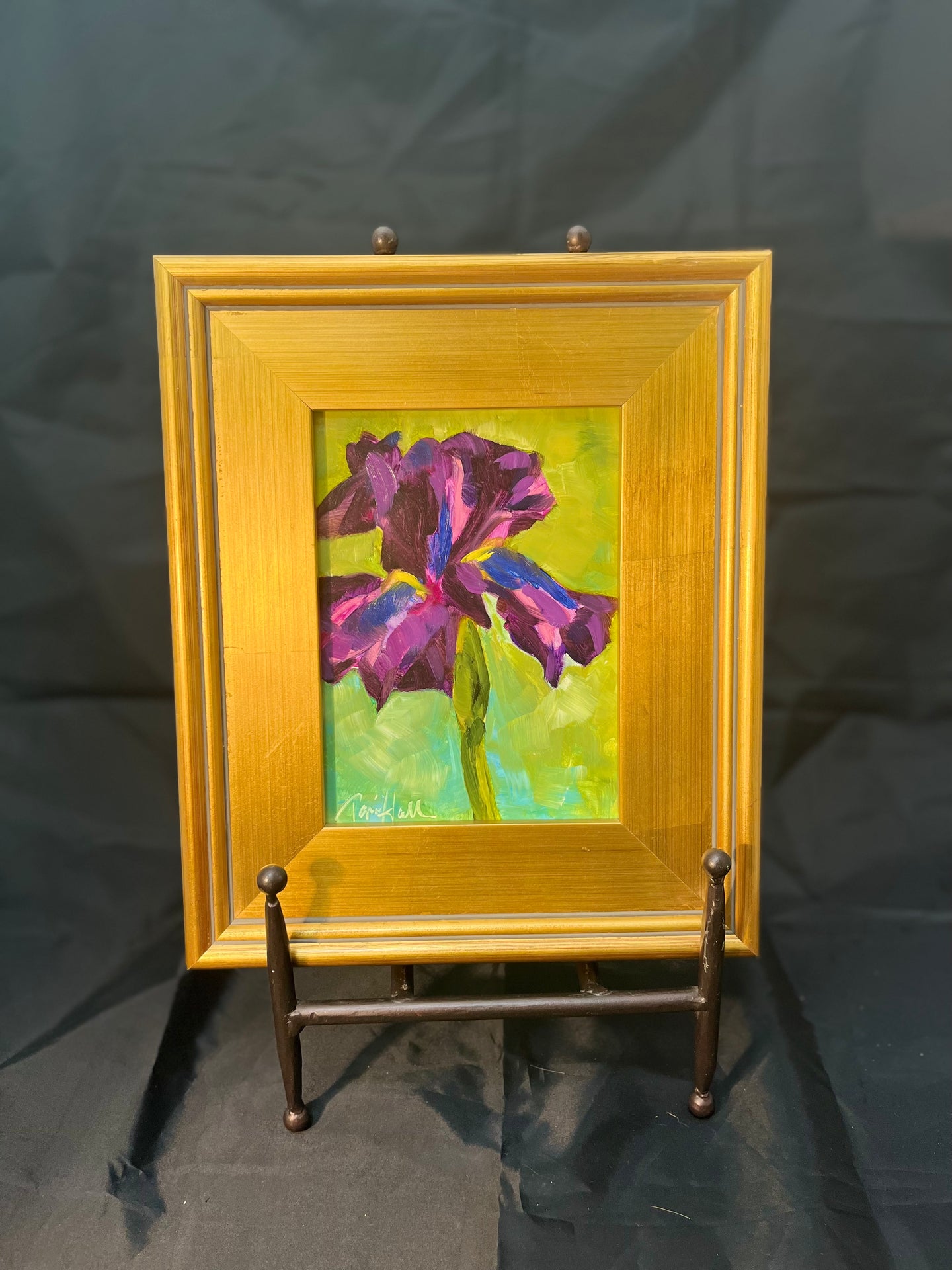 Framed Pruple Iris Oil Painting by Terri Hall