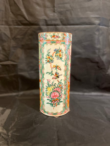 Vintage Rose Medallion Cylinder Vase
