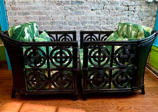 Vintage Pair Black Rattan Chairs