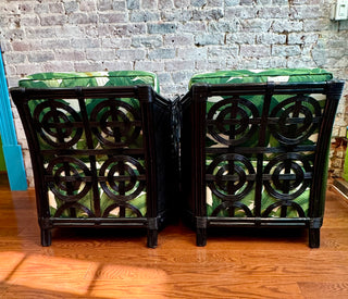 Vintage Pair Black Rattan Chairs