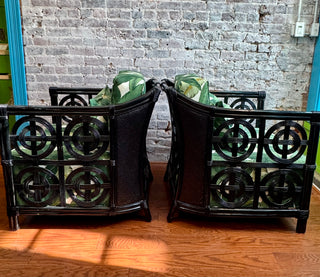 Vintage Pair Black Rattan Chairs