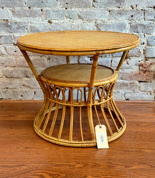 Vintage Round Bamboo and Rattan Side Table