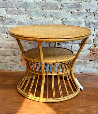 Vintage Round Bamboo and Rattan Side Table