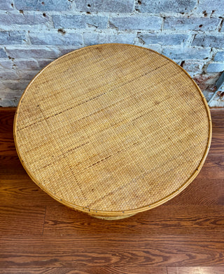 Vintage Round Bamboo and Rattan Side Table
