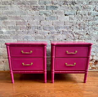 Pair Vintage Faux Bamboo Pink Nightstands