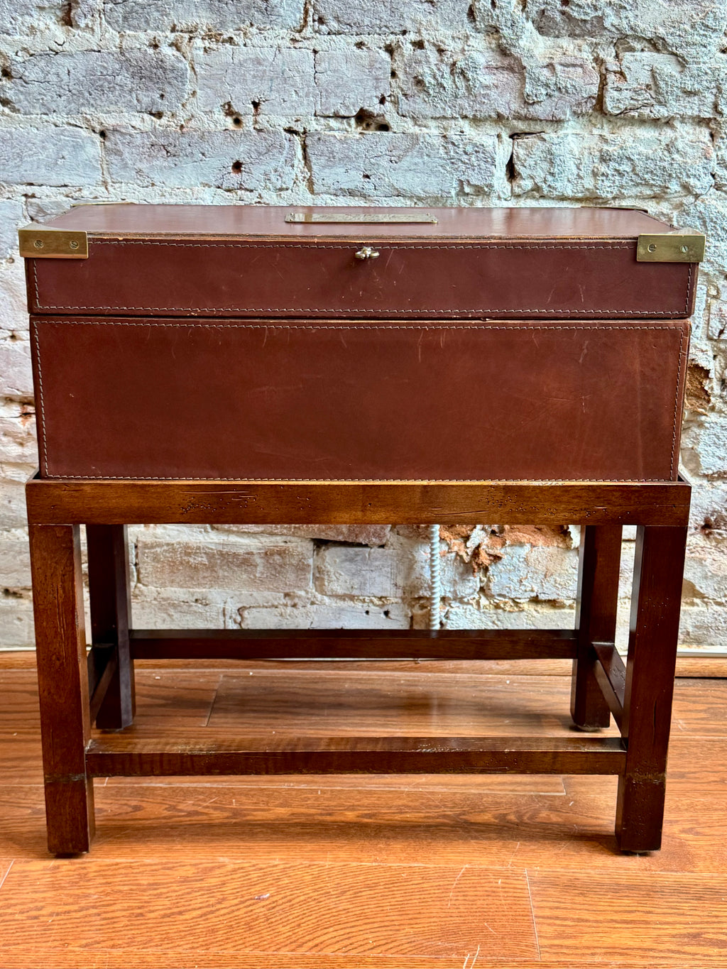 Vintage Leather Campaign Box On Stand – Chestnut Lane Antiques & Interiors