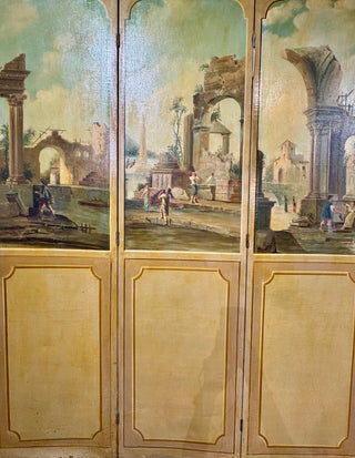 Antique Oil on Canvas Trifold Floor Screen