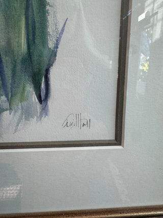 Pair Blue Iris Original Watercolor By Terri Hall