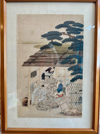 Vintage Woodblock "Sculptor of Buddha" Print