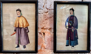 Pair of Royalty Pith Paintings - Black Frames