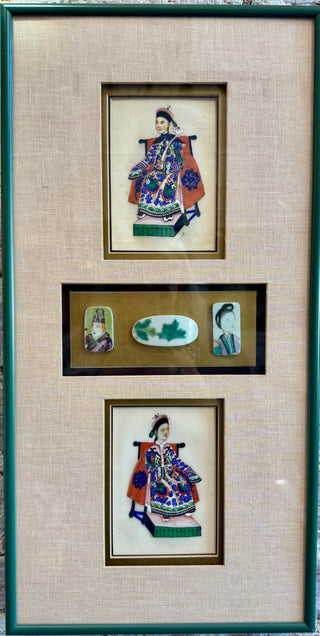 Antique Pith Paintings Emperor & Empress with Tiles