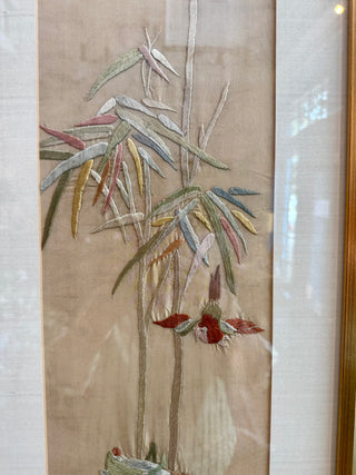 Pair Chinese Silk Embroidery