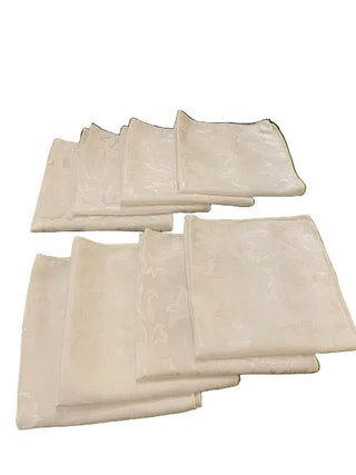Set Of 8 Vintage White Damask Napkins.