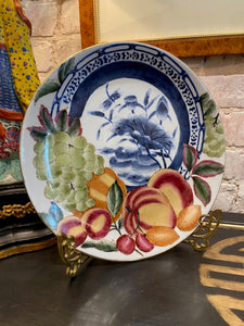 Vintage Chinese Plate Featuring Fruit and Blue & White Dragonfly Plate Design