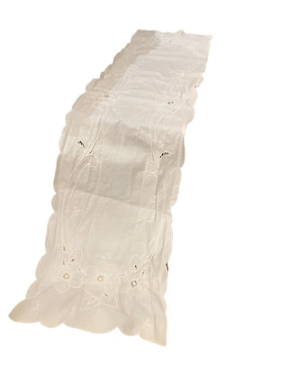 Vintage Embroidered White Cotton Table Runner.