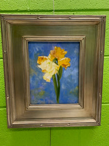 Framed Original Local Oil Painting by Terri H. Hall - "Yellow Iris"