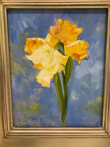 Framed Original Local Oil Painting by Terri H. Hall - "Yellow Iris"