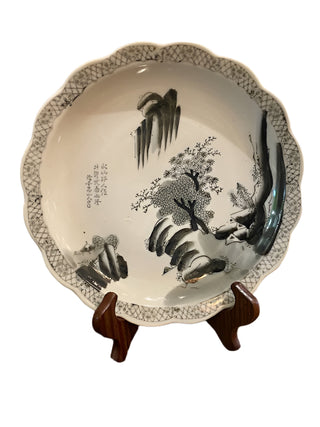 Vintage Gray and Black Chinoiserie Transfer ware Plate