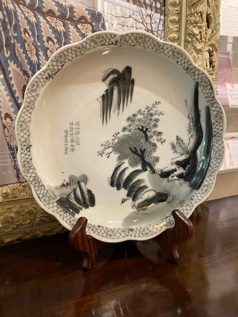 Vintage Gray and Black Chinoiserie Transfer ware Plate