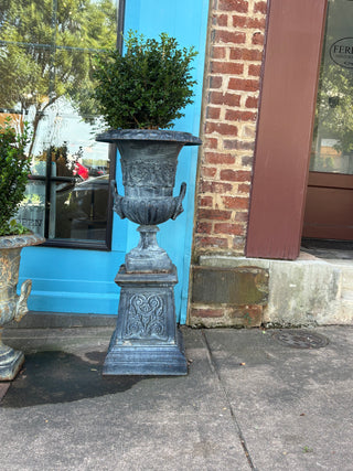 Pair Cast Iron Urns On Stands