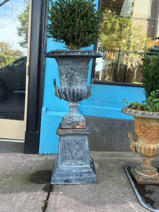 Pair Cast Iron Urns On Stands