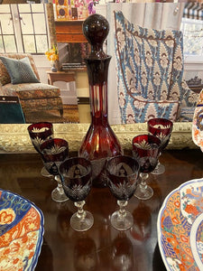 Set Bohemian Ruby Red Decanter and Glasses