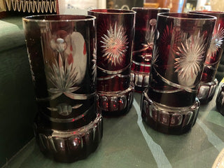 Set of Six Bohemian Ruby Red Lemonade Glasses.