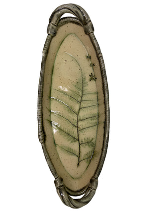 Medium Pottery Oval Platter with Botanical Inlay
