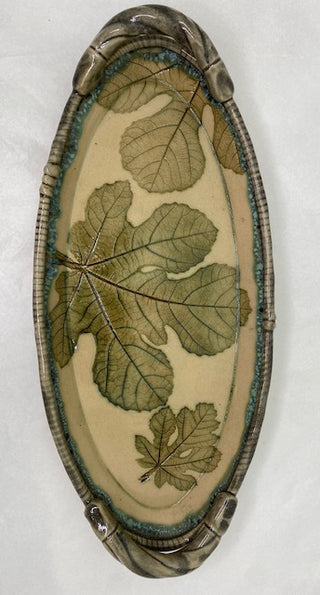 Large Pottery Oval Platter/tray with Botanical Inlay