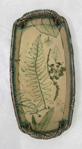 Large Pottery Oval Platter/tray with Botanical Inlay