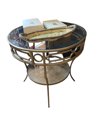 Gold Metal and Glass Side Table