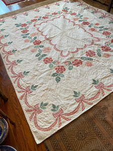 Vintage Handmade Cross Stitched Quilt