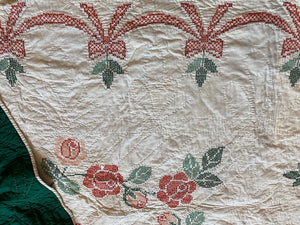 Vintage Handmade Cross Stitched Quilt