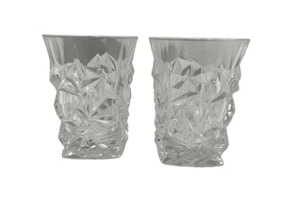 Set of 2 Ice Cut Crystal Low Ball Glasses
