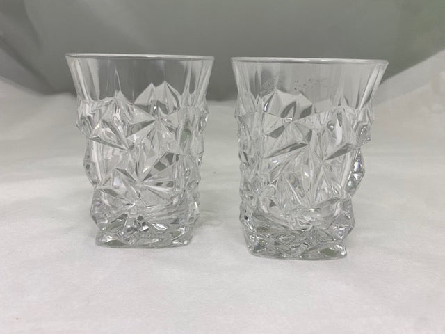 Set of 2 Ice Cut Crystal Low Ball Glasses