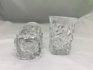 Set of 2 Ice Cut Crystal Low Ball Glasses