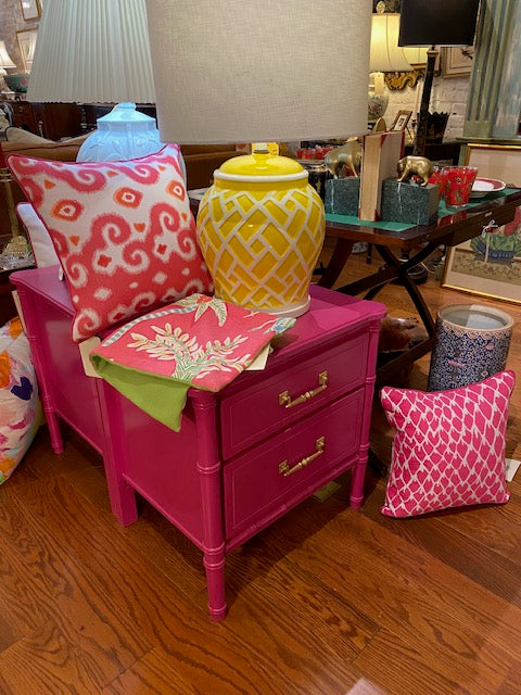 Pair Vintage Faux Bamboo Pink Nightstands