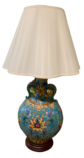 Vintage Teal Chinoiserie Lamp