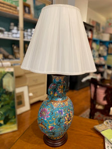 Vintage Teal Chinoiserie Lamp