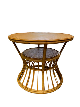Vintage Round Bamboo and Rattan Side Table
