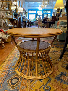 Vintage Round Bamboo and Rattan Side Table