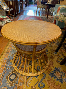 Vintage Round Bamboo and Rattan Side Table