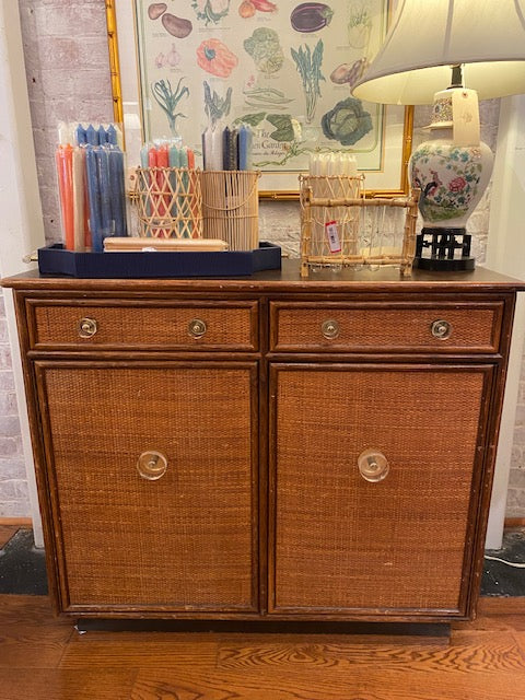 Vintage Rattan Cabinet with Acrylic Pulls