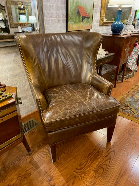 Vintage Large Leather Wingback Chair