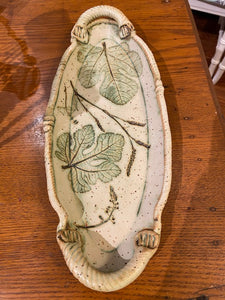 Medium Pottery Oval Platter with Botanical Inlay