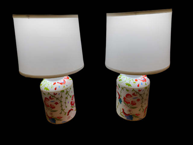 Pair Dana Gibson Summer Chintz Tea Caddy Lamps
