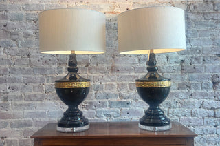 Pair of Fredrick Cooper Lamps with Greek Key and Luctie Base