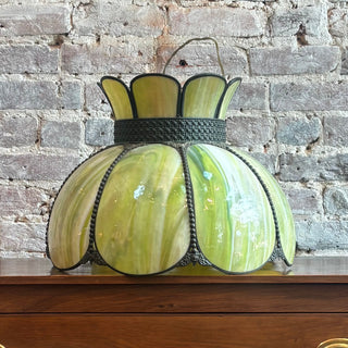 Vintage Tiffany Style Green & Yellow Slag Glass Light Fixture